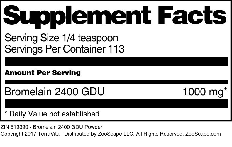 Bromelain 2400 GDU Powder - Supplement / Nutrition Facts