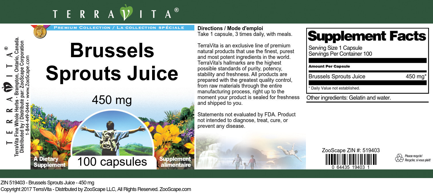 Brussels Sprouts Juice - 450 mg - Label