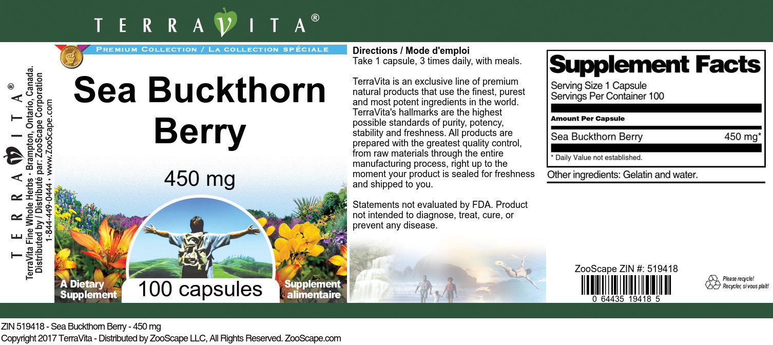 Sea Buckthorn Berry - 450 mg - Label