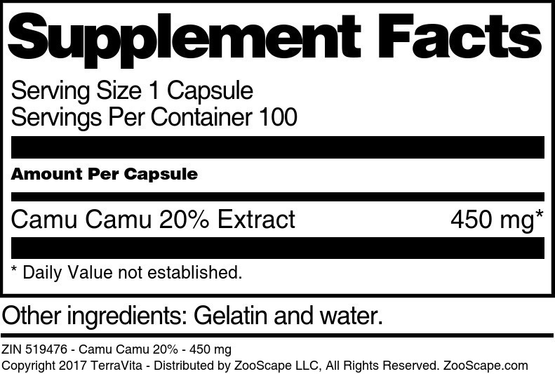 Camu Camu 20% - 450 mg - Supplement / Nutrition Facts