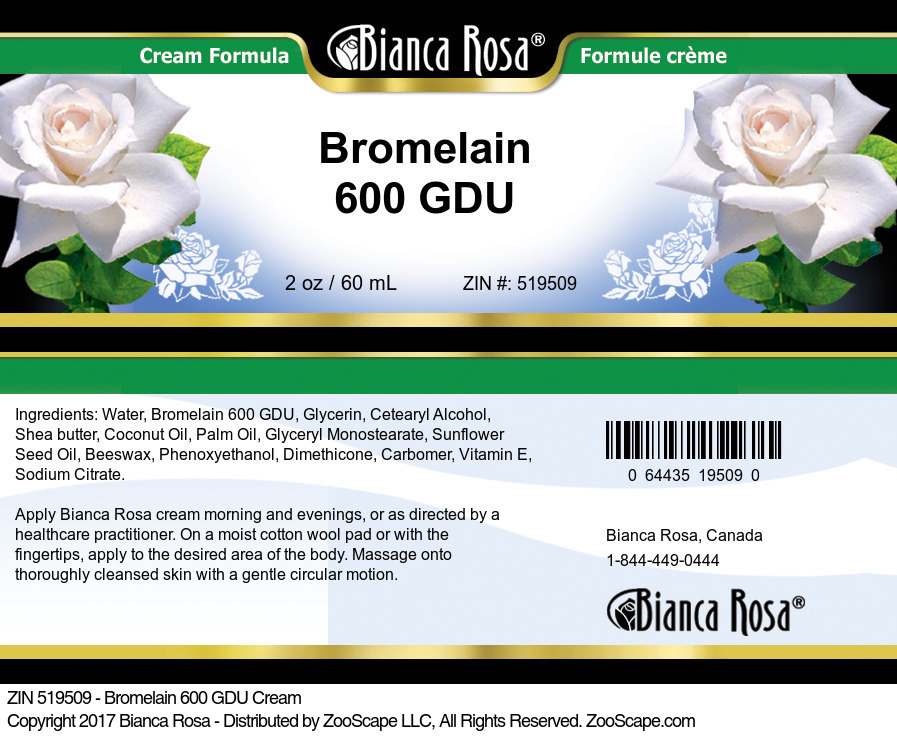 Bromelain 600 GDU Cream - Label