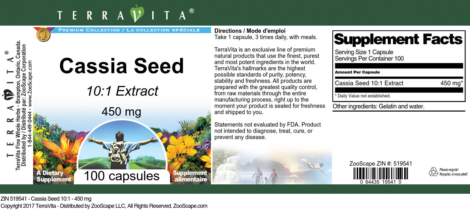 Cassia Seed 10:1 - 450 mg - Label