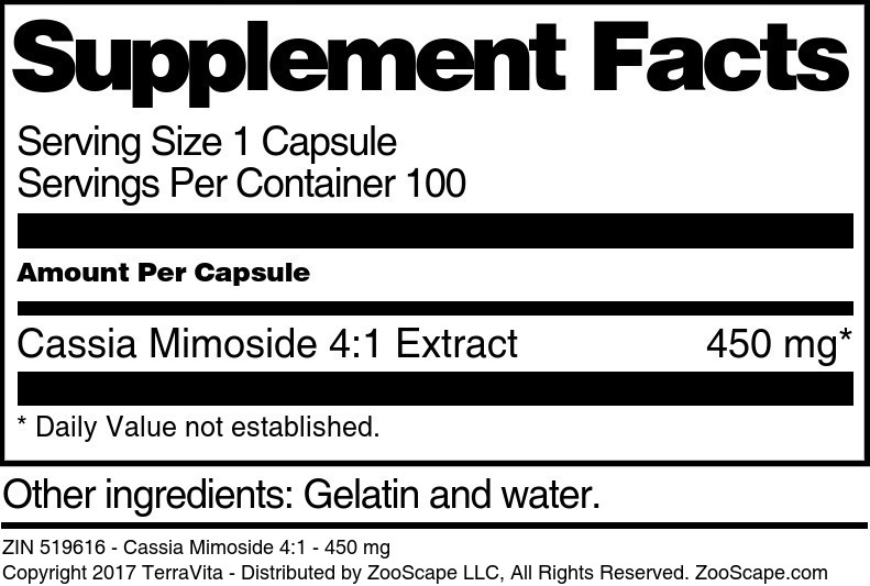 Cassia Mimoside 4:1 - 450 mg - Supplement / Nutrition Facts