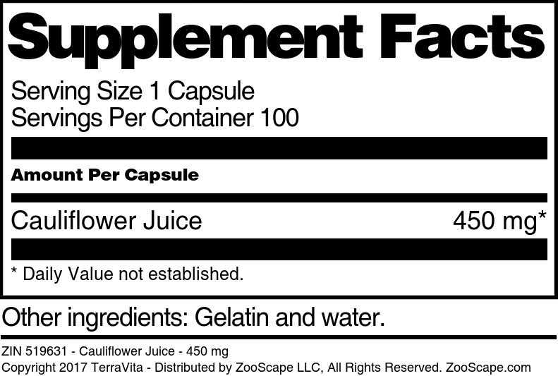 Cauliflower Juice - 450 mg - Supplement / Nutrition Facts