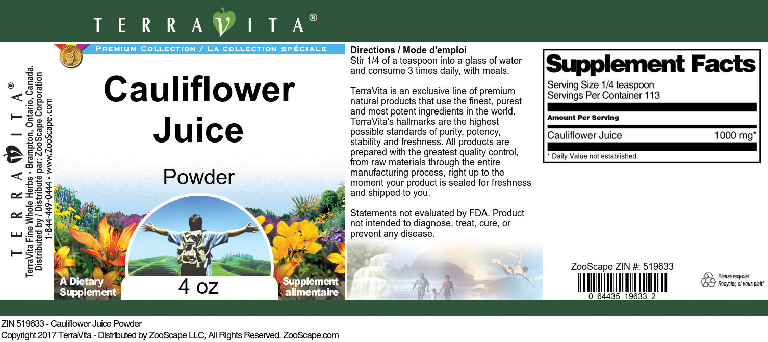 Cauliflower Juice Powder - Label