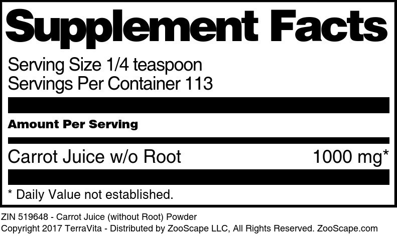 Carrot Juice (without Root) Powder - Supplement / Nutrition Facts