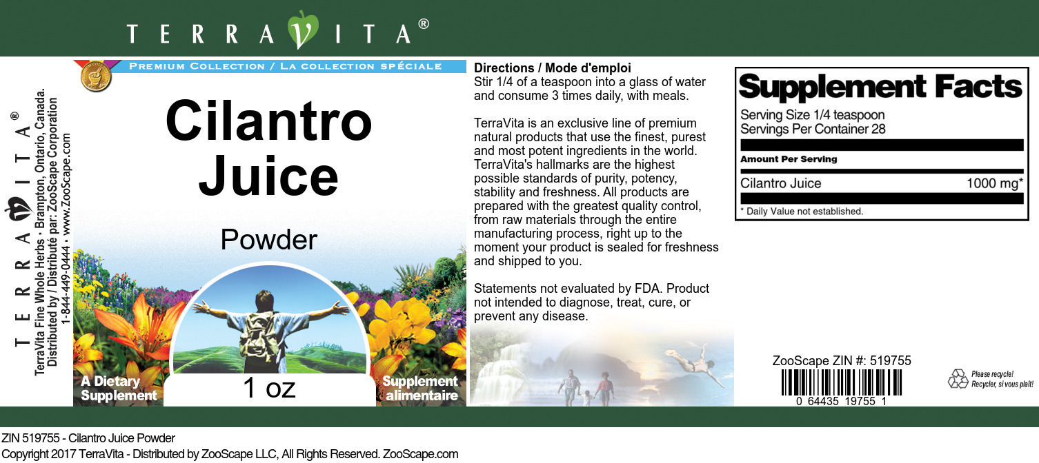 Cilantro Juice Powder - Label