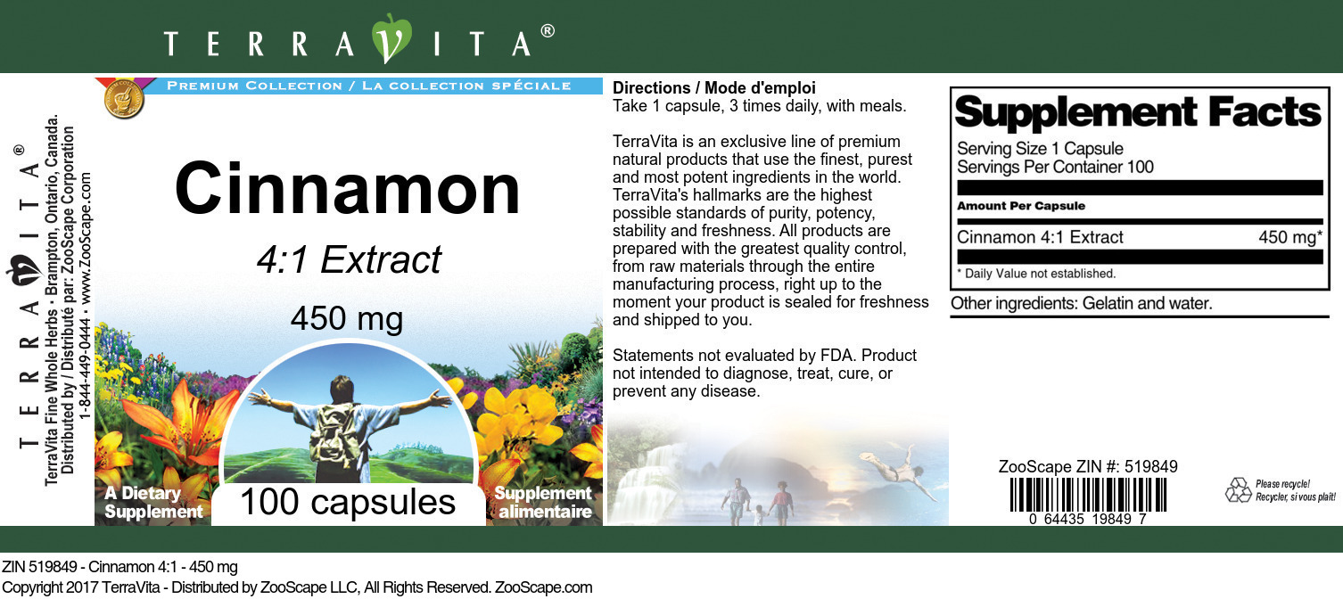 Cinnamon 4:1 - 450 mg - Label