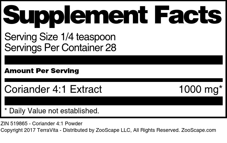 Coriander 4:1 Powder - Supplement / Nutrition Facts