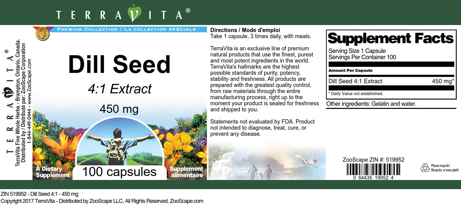 Dill Seed 4:1 - 450 mg - Label
