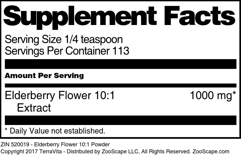Elderberry Flower 10:1 Powder - Supplement / Nutrition Facts