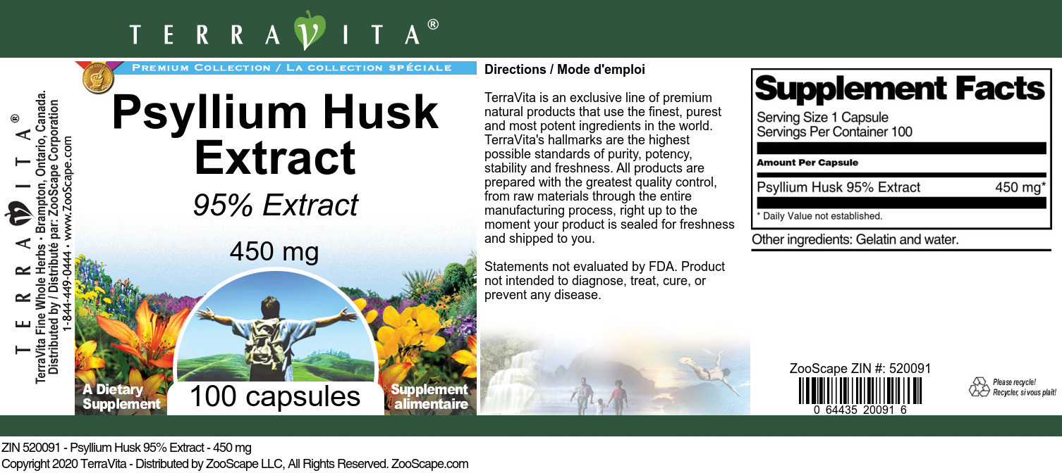 Psyllium Husk 95% Extract - 450 mg - Label