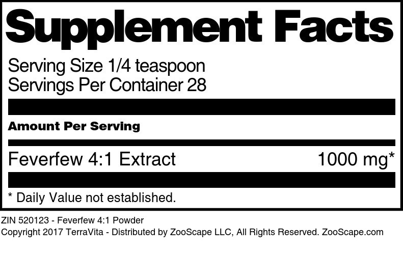 Feverfew 4:1 Powder - Supplement / Nutrition Facts