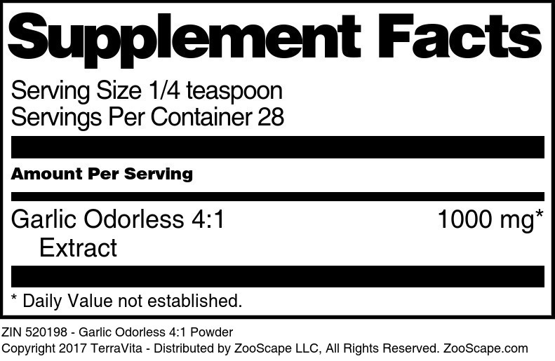 Garlic Odorless 4:1 Powder - Supplement / Nutrition Facts