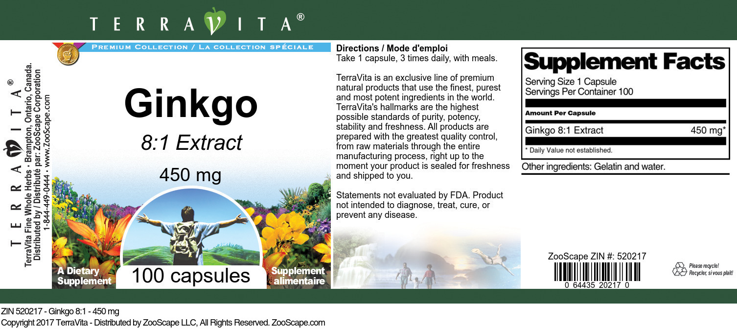Ginkgo 8:1 - 450 mg - Label
