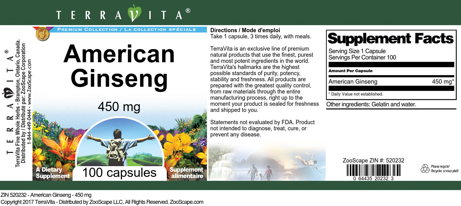 American Ginseng - 450 mg - Label