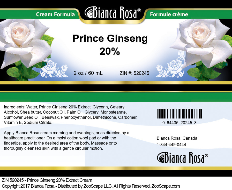 Prince Ginseng 20% Cream - Label