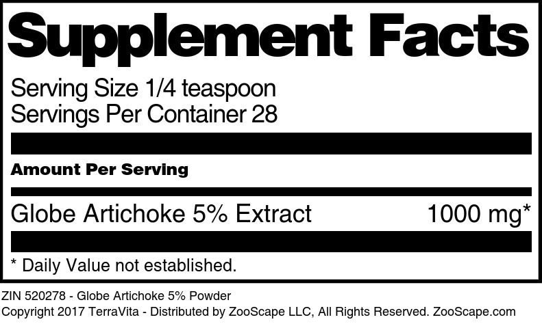 Globe Artichoke 5% Powder - Supplement / Nutrition Facts