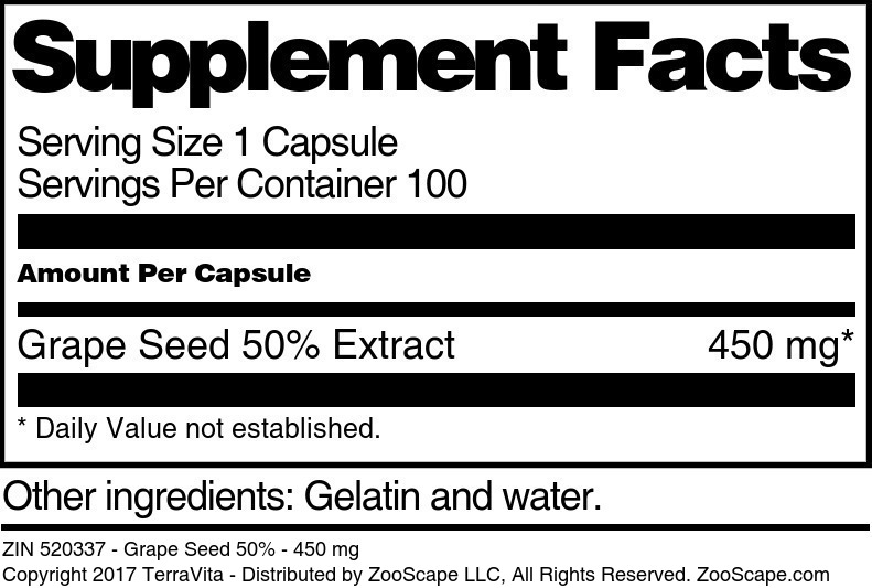 Grape Seed 50% - 450 mg - Supplement / Nutrition Facts