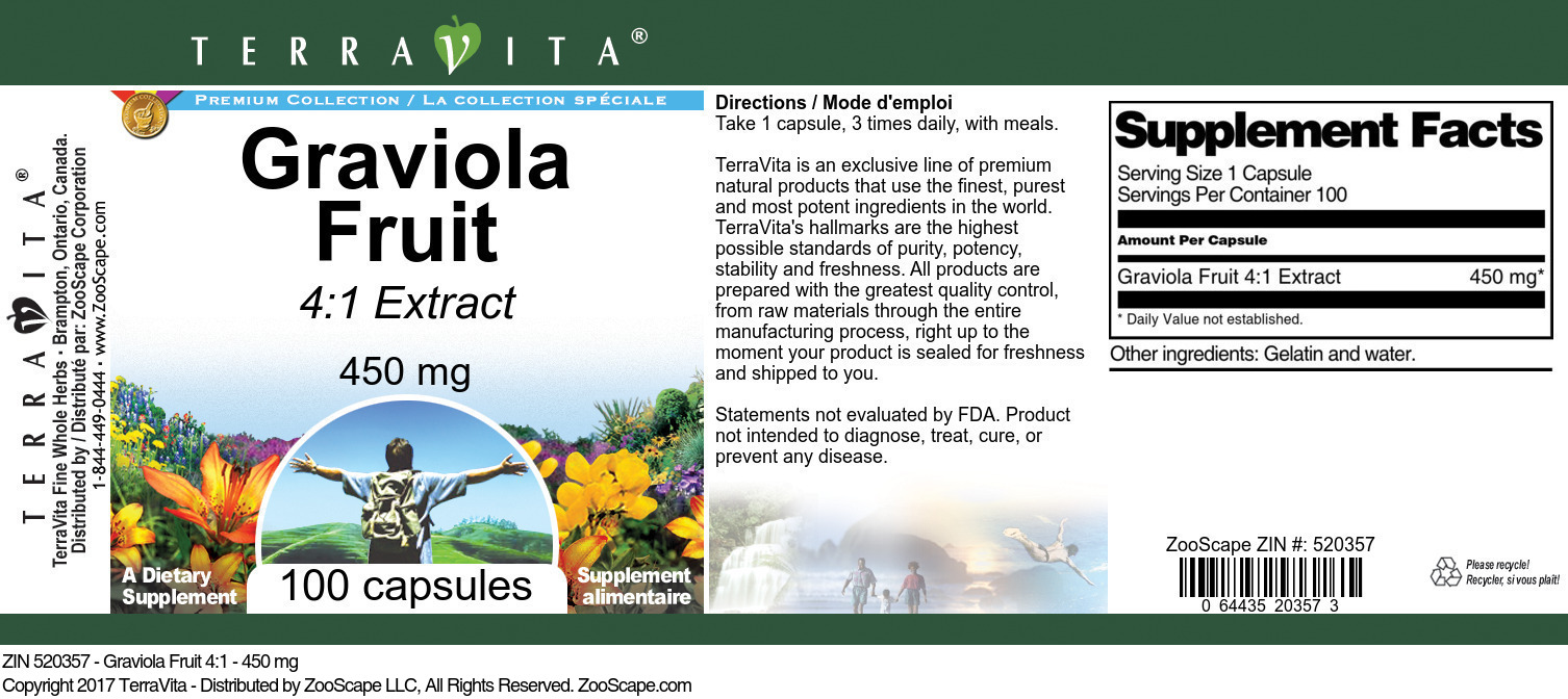 Graviola Fruit 4:1 - 450 mg - Label