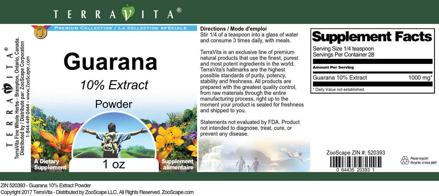 Guarana 10% Powder - Label