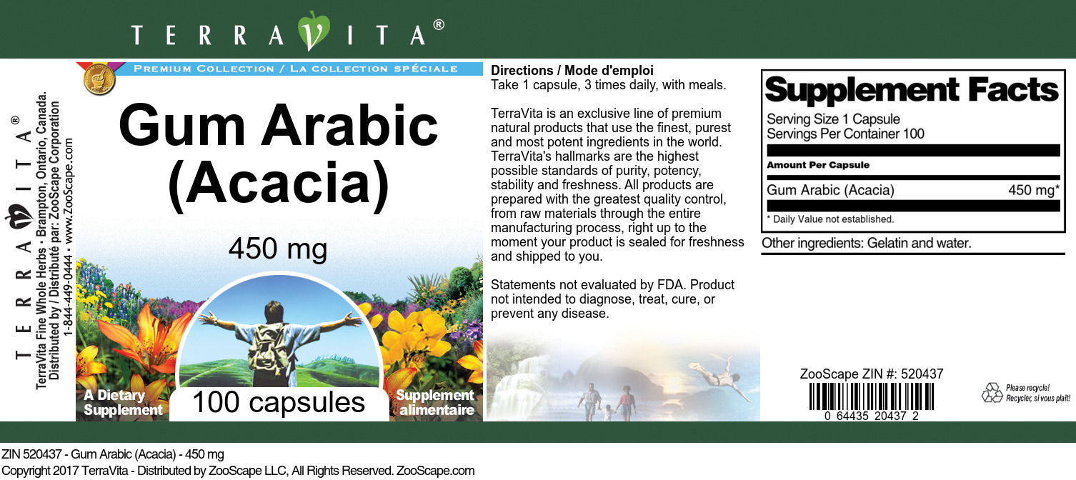 Gum Arabic (Acacia) - 450 mg - Label