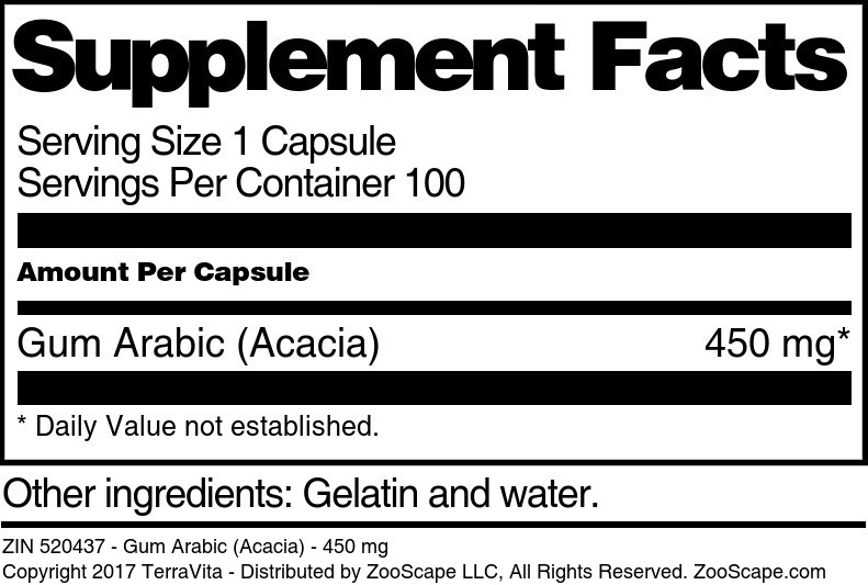Gum Arabic (Acacia) - 450 mg - Supplement / Nutrition Facts