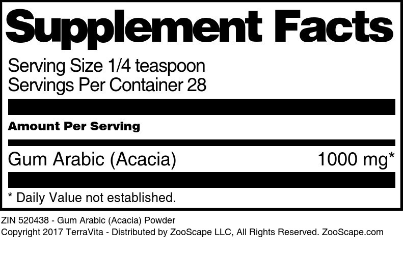 Gum Arabic (Acacia) Powder - Supplement / Nutrition Facts