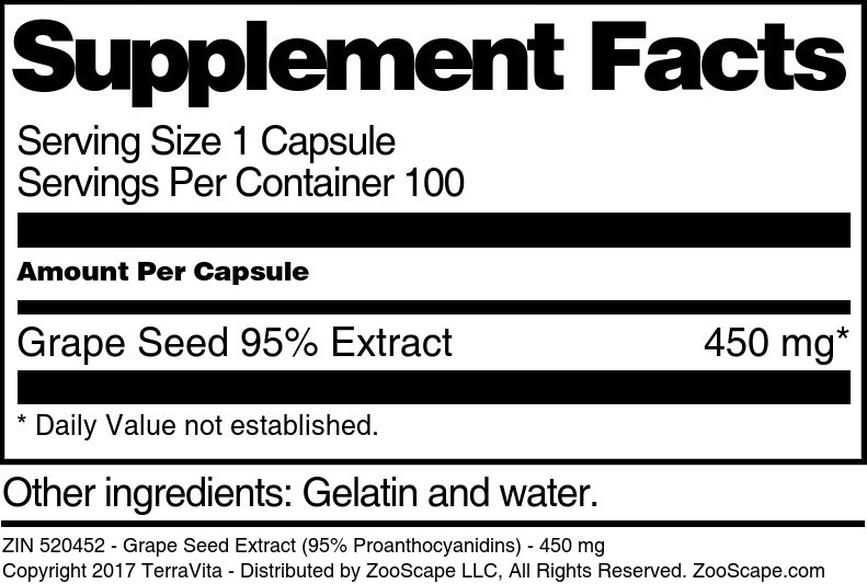 Grape Seed Extract (95% Proanthocyanidins) - 450 mg - Supplement / Nutrition Facts