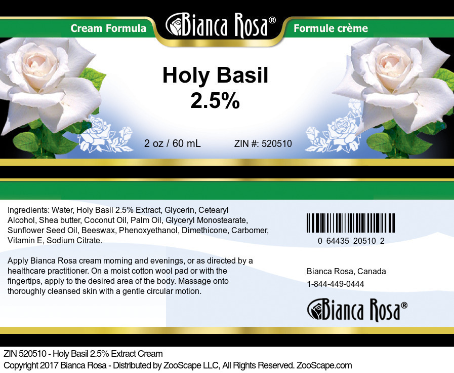 Holy Basil 2.5% Cream - Label