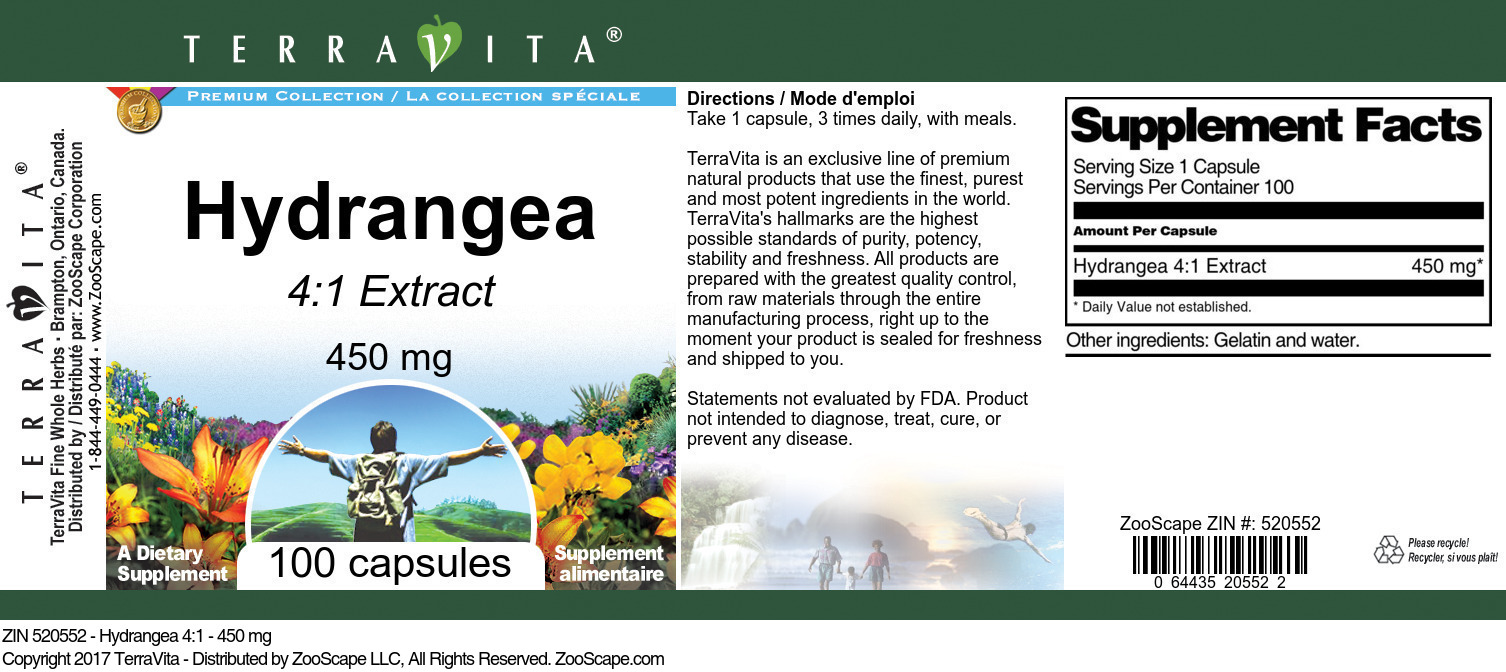 Hydrangea 4:1 - 450 mg - Label