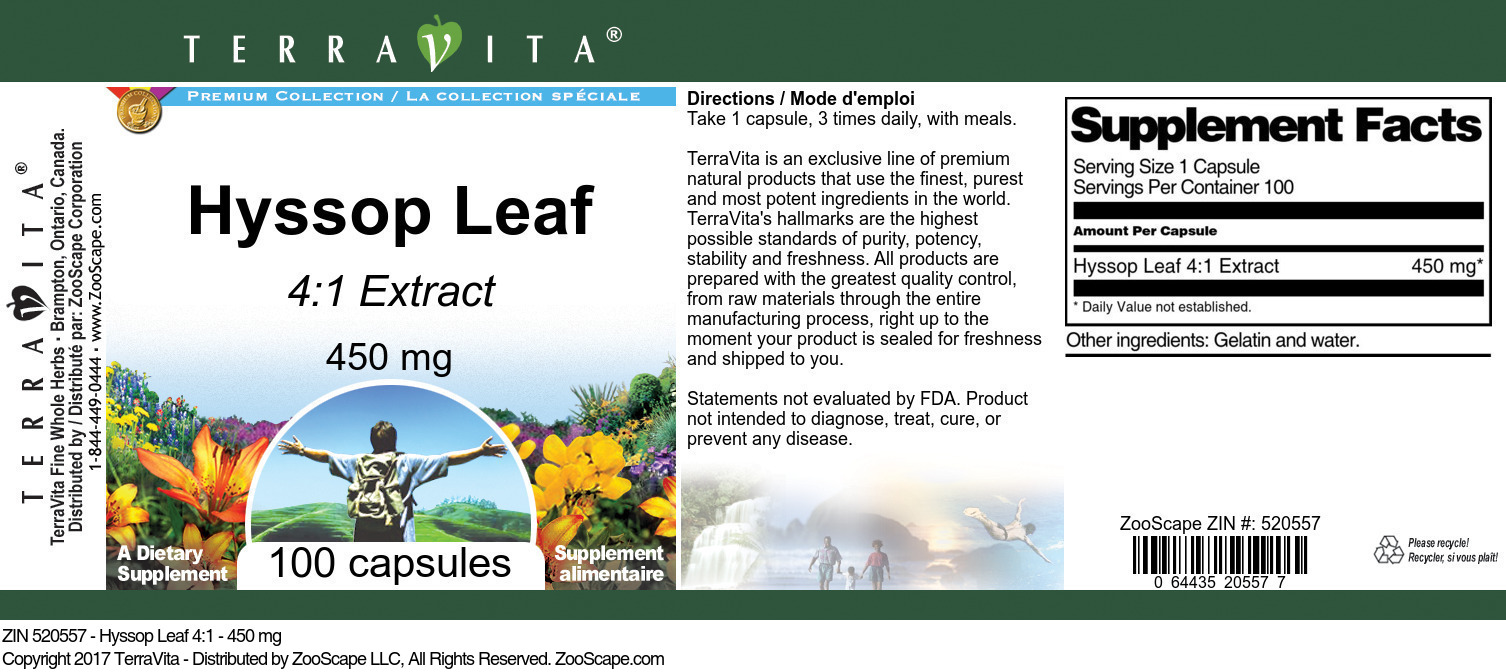 Hyssop Leaf 4:1 - 450 mg - Label