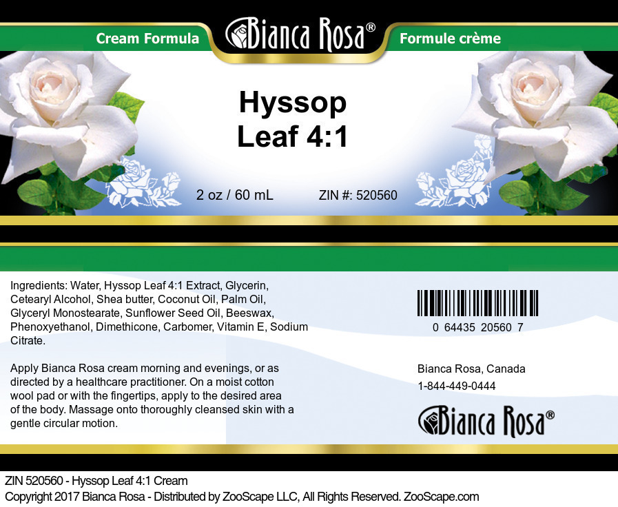 Hyssop Leaf 4:1 Cream - Label