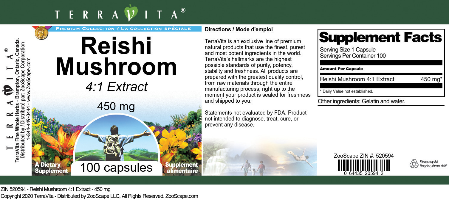 Reishi Mushroom 4:1 Extract - 450 mg - Label