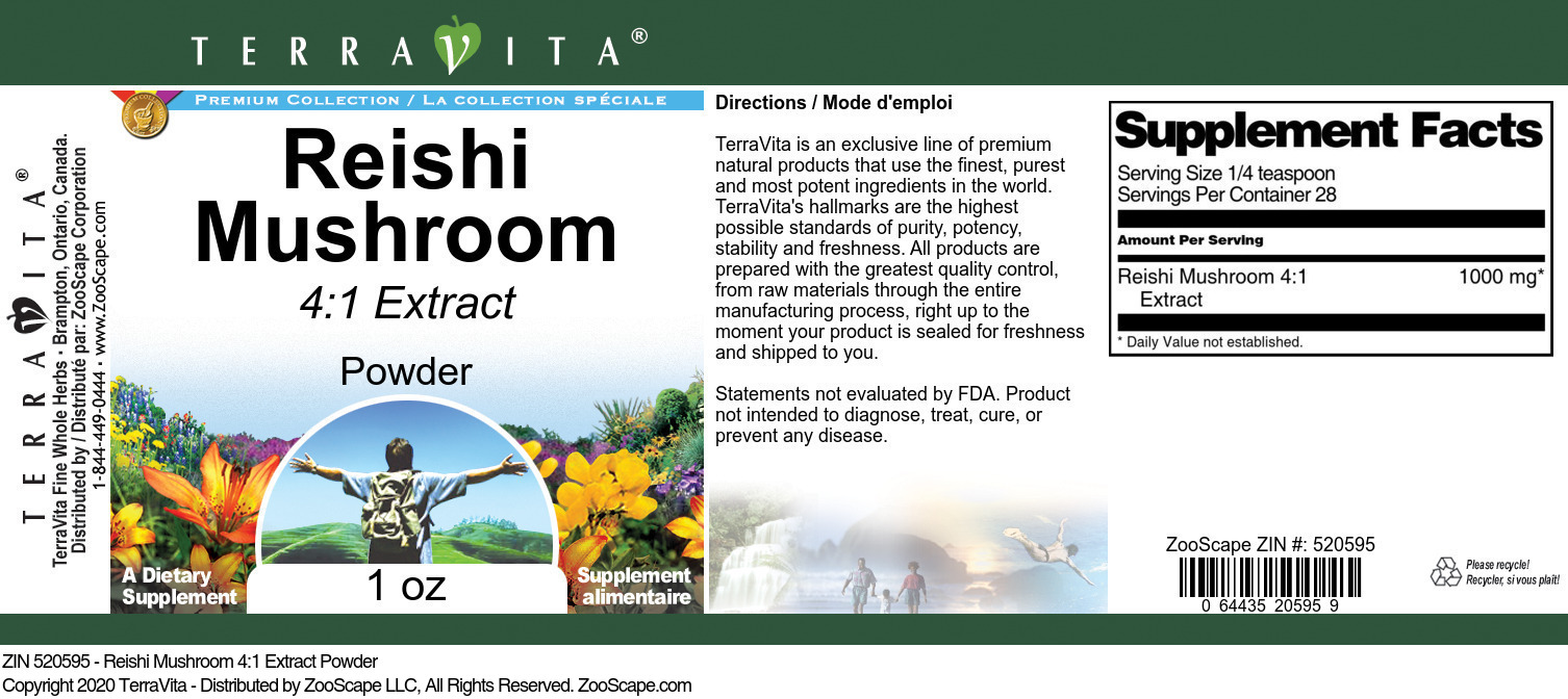 Reishi Mushroom 4:1 Extract Powder - Label