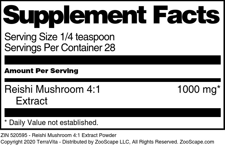 Reishi Mushroom 4:1 Extract Powder - Supplement / Nutrition Facts