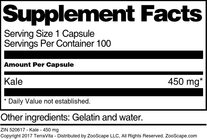 Kale - 450 mg - Supplement / Nutrition Facts