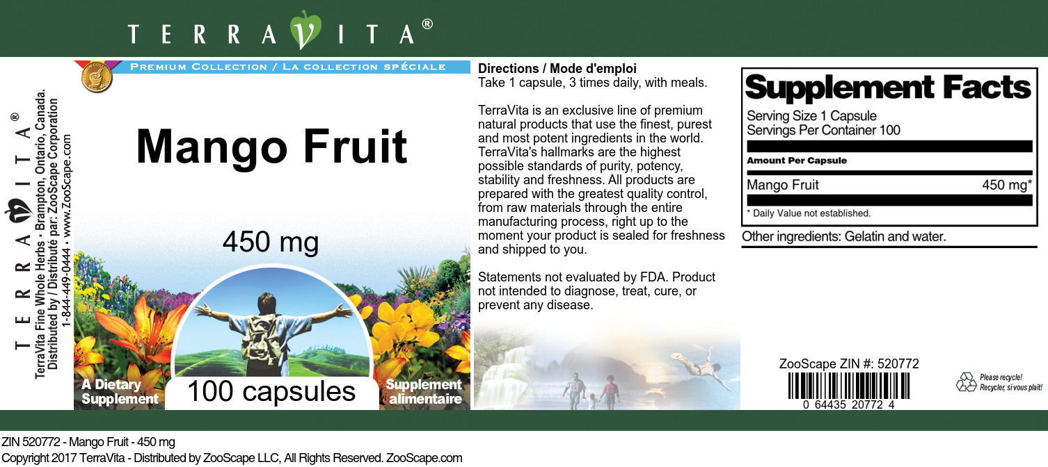 Mango Fruit - 450 mg - Label