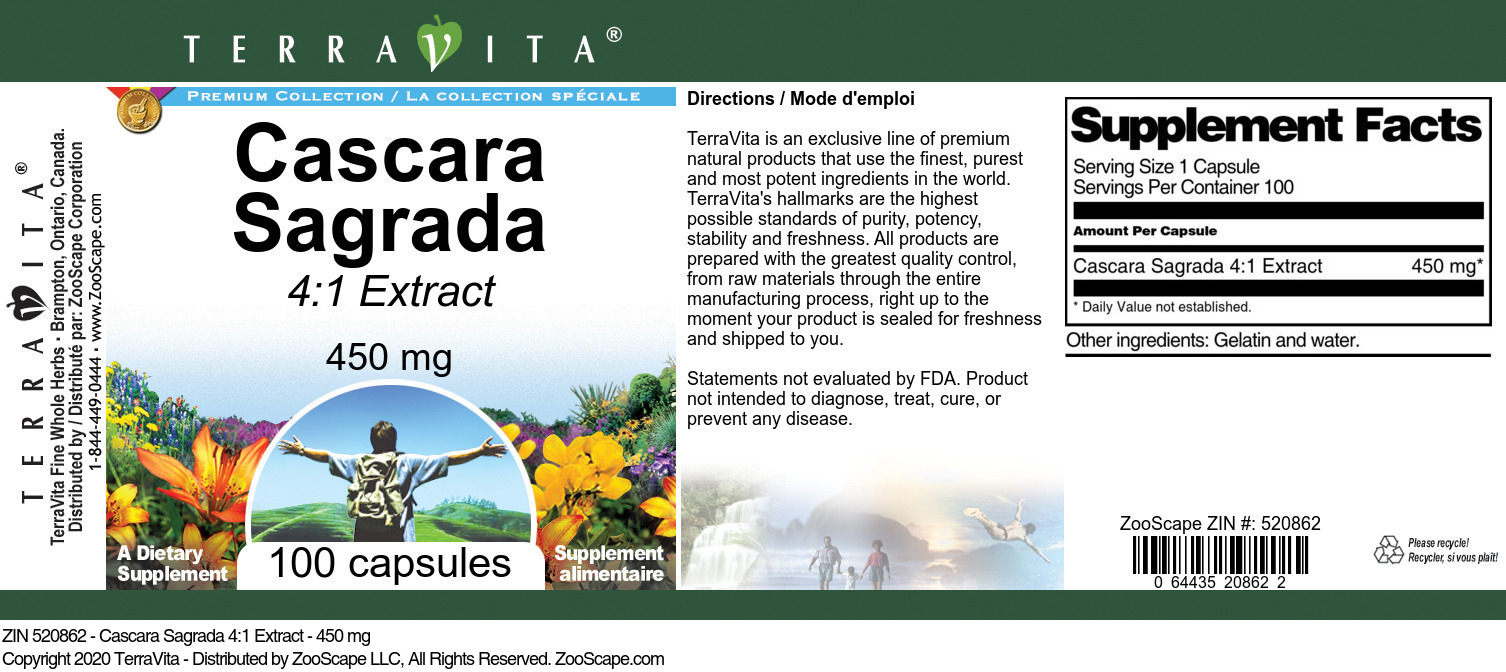 Cascara Sagrada 4:1 Extract - 450 mg - Label