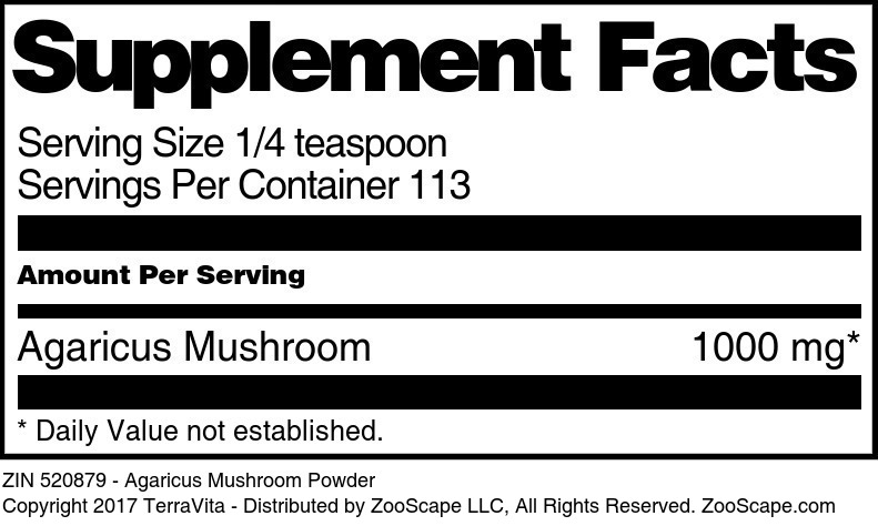 Agaricus Mushroom Powder - Supplement / Nutrition Facts