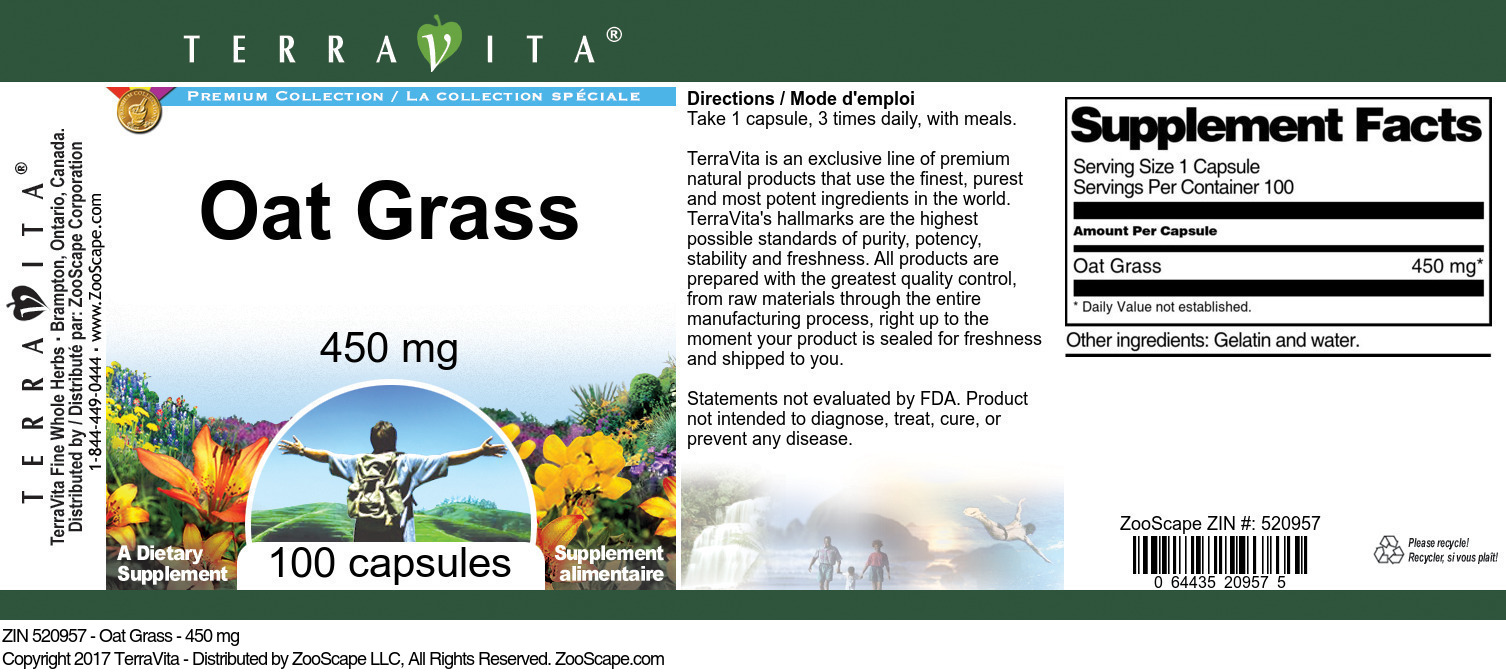 Oat Grass - 450 mg - Label