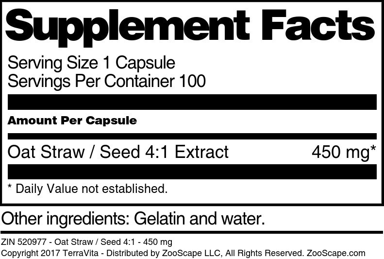 Oat Straw / Seed 4:1 - 450 mg - Supplement / Nutrition Facts