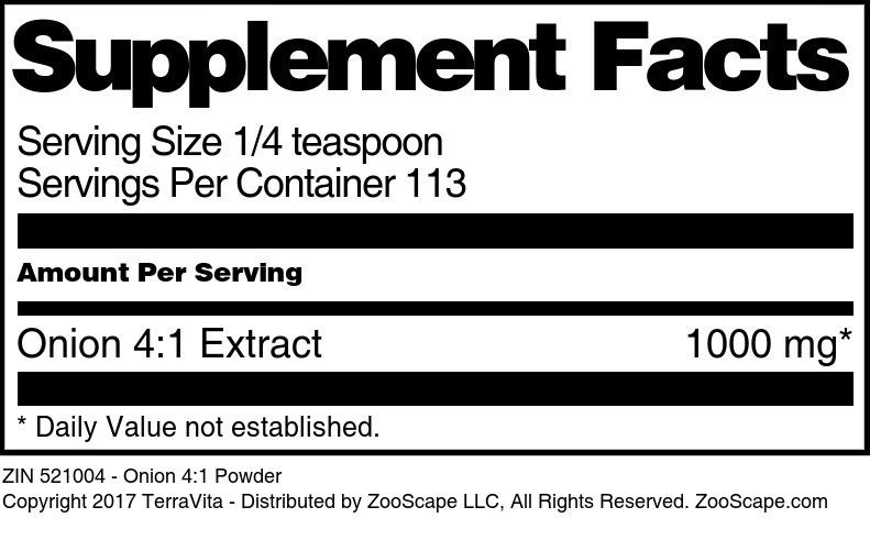Onion 4:1 Powder - Supplement / Nutrition Facts