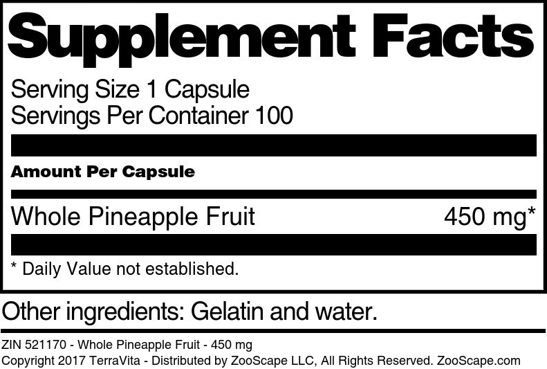 Whole Pineapple Fruit - 450 mg - Supplement / Nutrition Facts