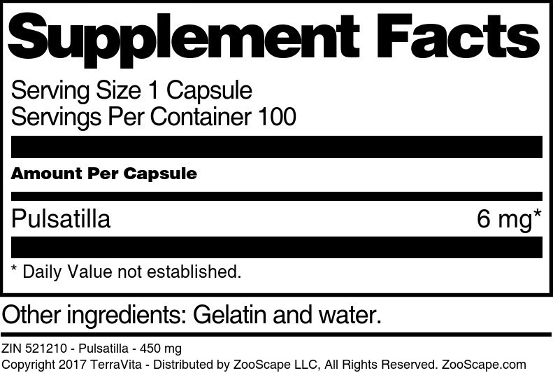 Pulsatilla - 450 mg - Supplement / Nutrition Facts
