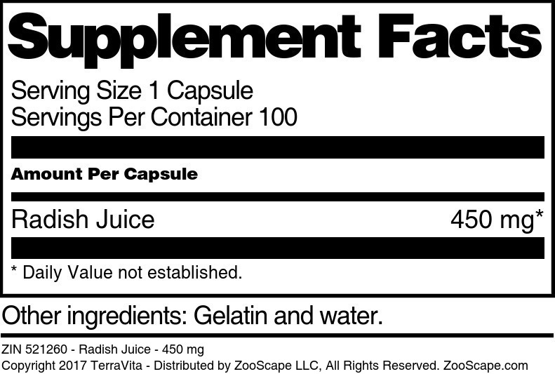 Radish Juice - 450 mg - Supplement / Nutrition Facts