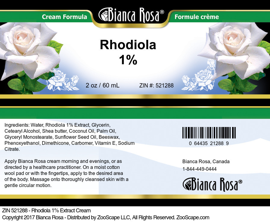 Rhodiola 1% Cream - Label