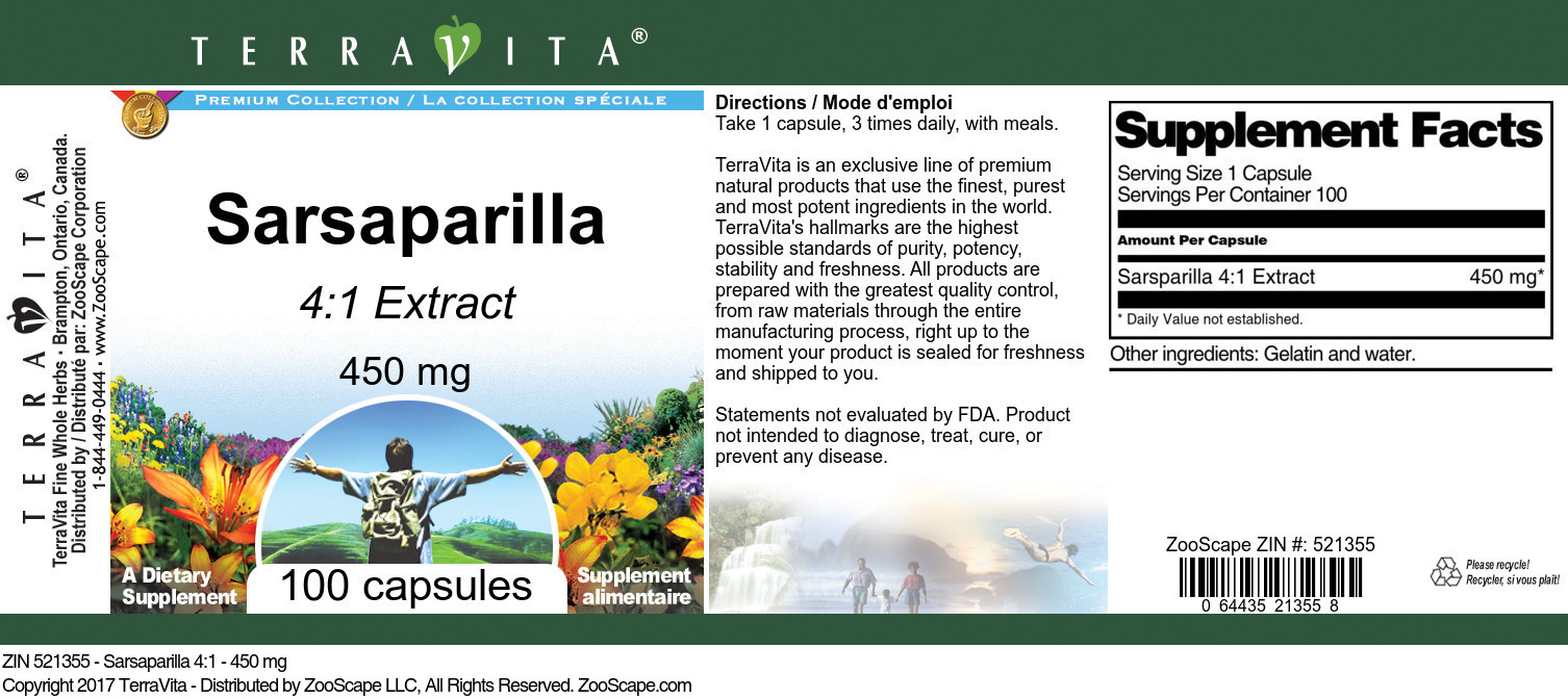 Sarsaparilla 4:1 - 450 mg - Label