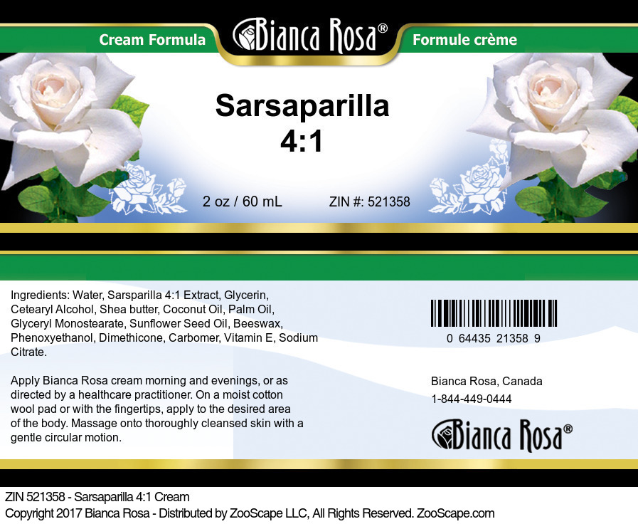 Sarsaparilla 4:1 Cream - Label