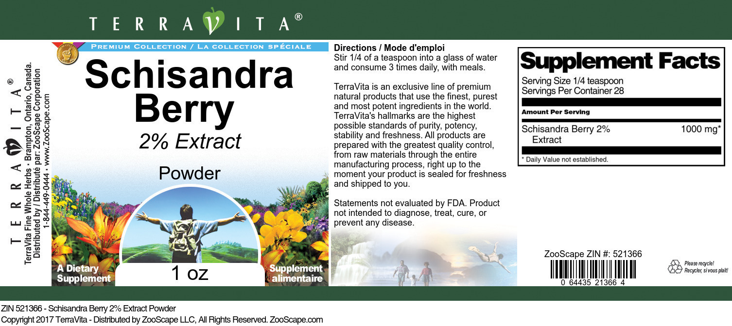 Schisandra Berry 2% Powder - Label